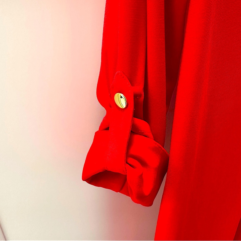 Emma & Michele Sophisticated Casual Corporate Bold Red Dress with Tie Belt - Picture 6 of 8